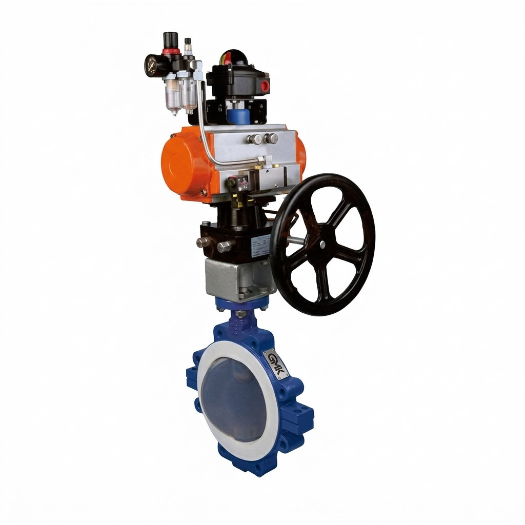 Pneumatic Lug Butterfly Valve manufactured by GMK VALVE for industrial flow control