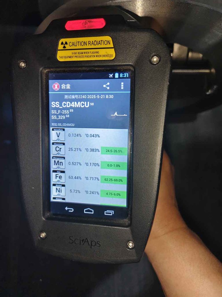 PMI Material Testing for CD4MCU Check Valve